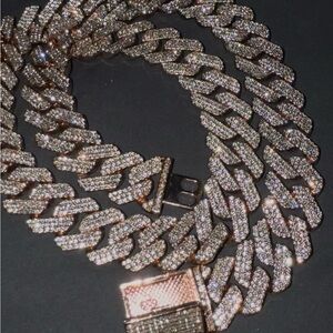 ROSE GOLD ICED OUT Men's Dazzling Cuban Link Chain Bling Icey NEW Diamond Tester